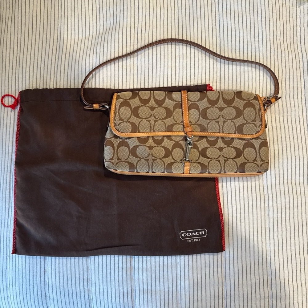 Coach Signature Jacquard X Leather Demi Pouch 6348 Beige Vintage with dust bag.